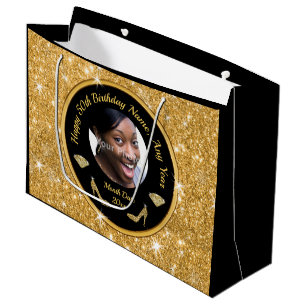 Photo Personalised, 50th Birthday Gift Bags, Her Large Gift Bag