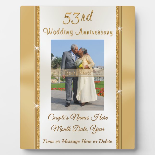 Photo Personalised 53rd Wedding Anniversary Gift Plaque (Front)