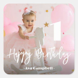 Photo Personalised Birthday Square Sticker