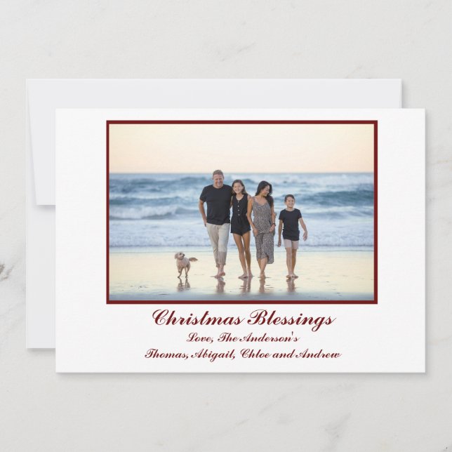 Photo Personalised Christmas Card, Red (Front)