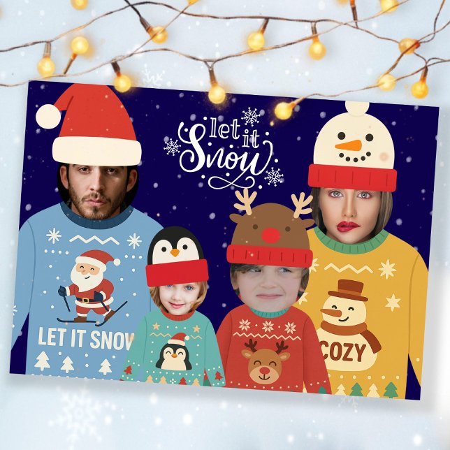 Photo Personalised Christmas Family Holiday Card (Photo Personalized Christmas Family Holiday Card by Ricaso. Add 4 faces to this fun greeting)