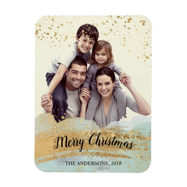 Photo personalised Christmas magnet, gold mint Magnet (Vertical)