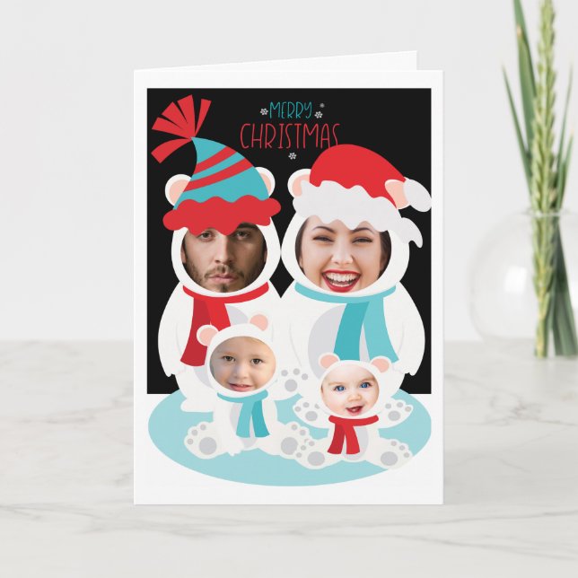 Photo Personalised Christmas Polar Bear Family Card (Front)