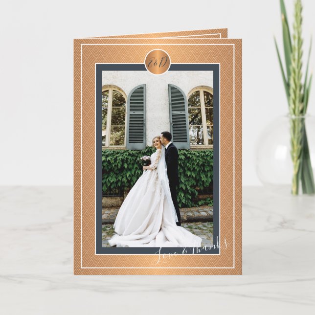 Photo personalised elegant navy gold wedding thank you card (Front)