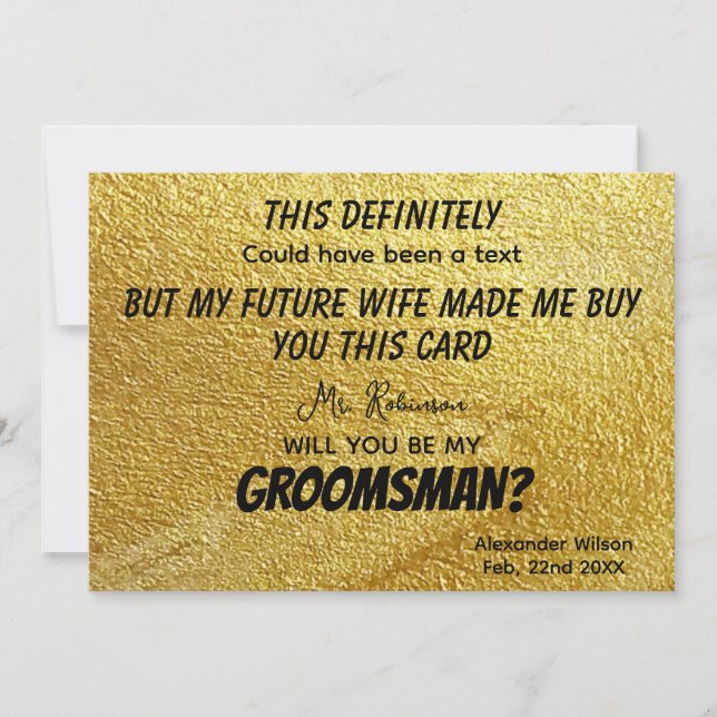 Photo Personalised Funny Modern Gold Groomsmen Invitation (Front)