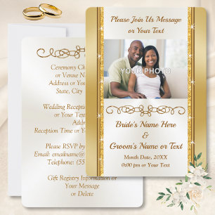 Photo Personalised Gold Border Wedding Invitations