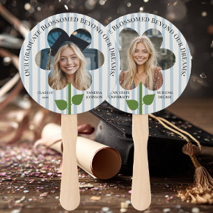 Photo Personalised Graduate Flower Blue Stripes Hand Fan