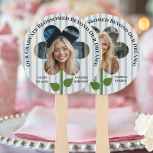 Photo Personalised Graduate Flower Blue Stripes Hand Fan