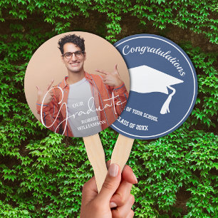 Photo Personalised Graduate Script Blue Hand Fan