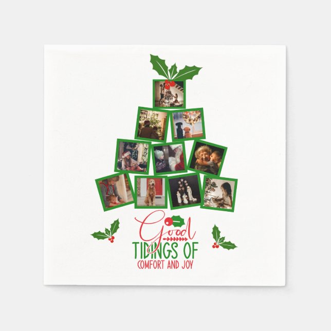 Photo Personalised Green Christmas Napkin (Front)