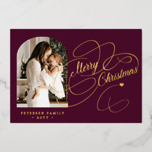 Photo personalised Merry Christmas burgundy gold