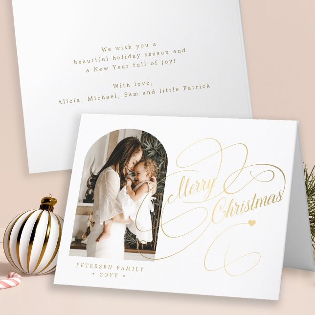 Photo personalised Merry Christmas elegant script Holiday Card (Creator Uploaded)