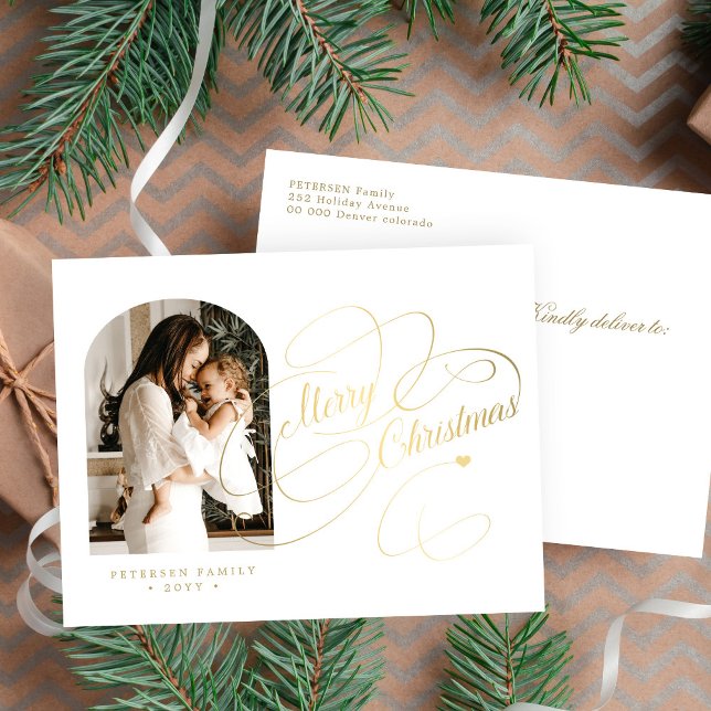 Photo personalised Merry Christmas elegant script Holiday Postcard (Creator Uploaded)