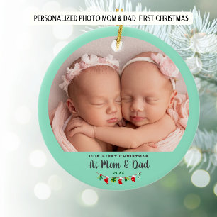Photo Personalised Parents First Christmas Ceramic Tree Decoration
