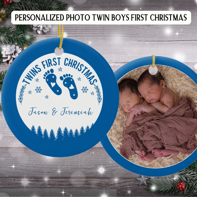 Photo Personalised Twin Boys First Christmas Ceramic Tree Decoration (Creator Uploaded)