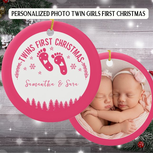 Photo Personalised Twin Girls First Christmas Ceramic Tree Decoration (Creator Uploaded)