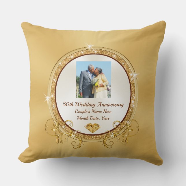 Photo Personalized 50th Wedding Anniversary Pillow (Front)