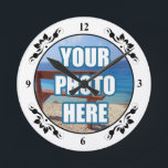Photo Personalized Fancy Frame Round Clock<br><div class="desc">Photo Personalized Fancy framed wall clock from Ricaso</div>