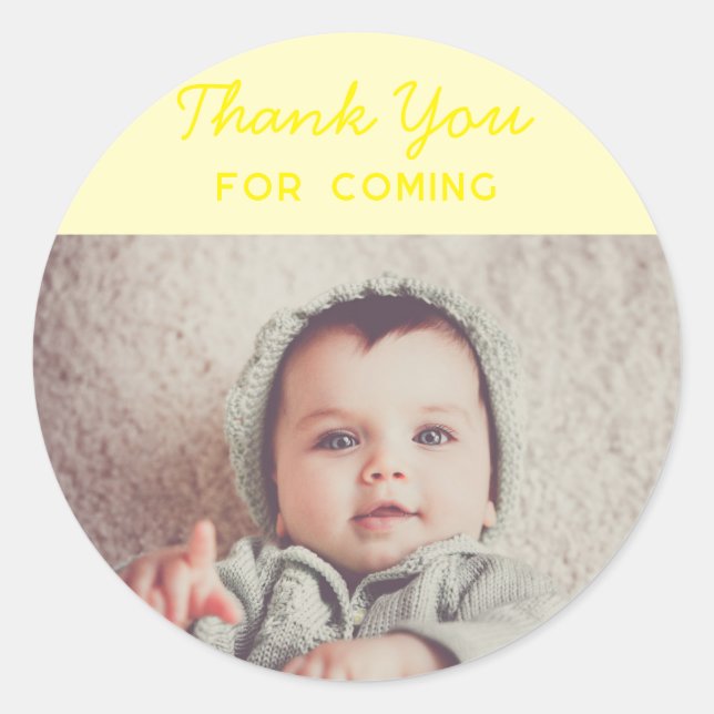 photo personalized thank you for coming birthday classic round sticker (Front)