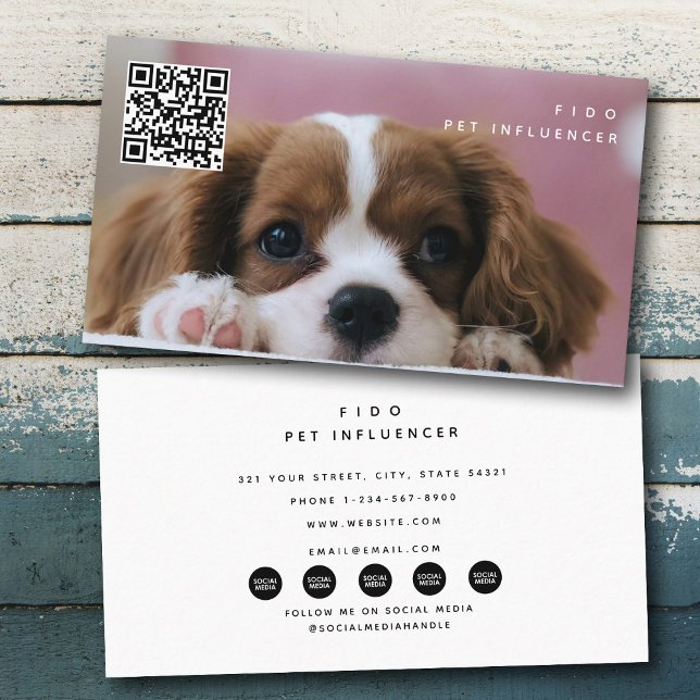 Photo Pet Dog Influencer Social Media QR Code Business Card (Photo Pet Dog Influencer Social Media QR Code Business Card)