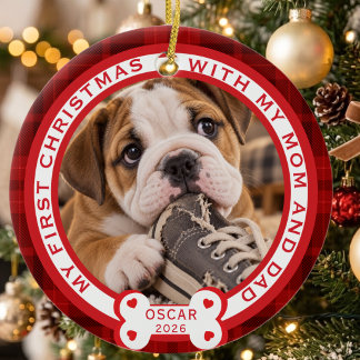 Photo Pet First Christmas With My Mum and Dad Ceramic Tree Decoration