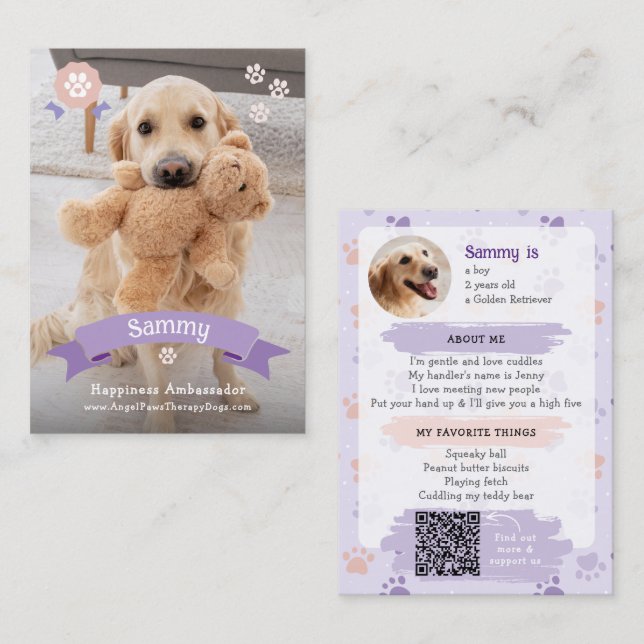 Photo Pet Trading Card, QR Code Therapy Dog Calling Card (Front/Back)