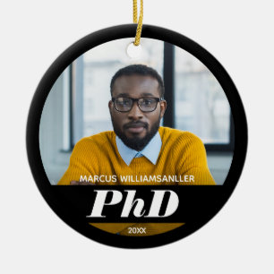 Photo PhD Degree Name Black Graduation Ceramic Orn Tree Decoration