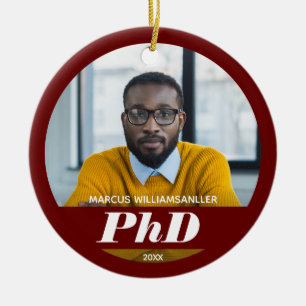 Photo PhD Degree Name Burgundy Graduation Ceramic  Ceramic Tree Decoration