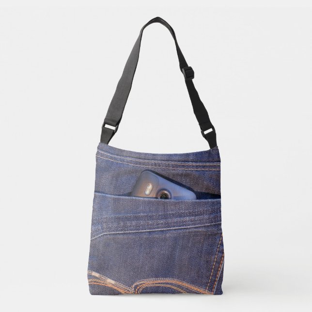 Photo Phone in blue demin jeans back pocket print Crossbody Bag (Front)