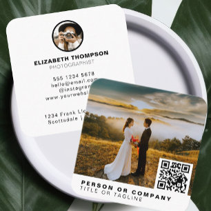 Photo Photography Stylish Photographer QR Code Square Business Card
