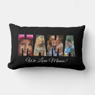 Photo Pillow MAMA Add Pictures Names Text on Black