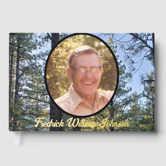 Photo Pine Tree Forest Background Memorial Guest Book (Front)