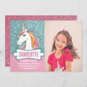 Photo Pink and Blue Unicorn Birthday Party Invitation