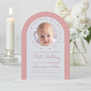 Photo Pink Arch 1st Birthday Our Little Sweetheart Invitation