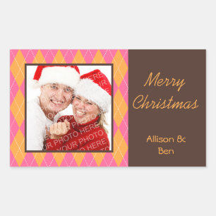 Photo pink argyle Merry Christmas large sticker