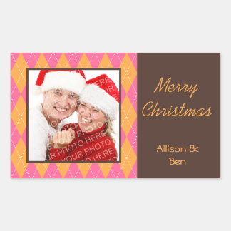 Photo pink argyle Merry Christmas large sticker