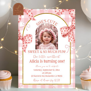 Photo Pink Bow Cute Sweetheart Girl Birthday Invitation