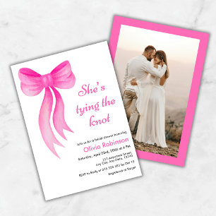 Photo Pink Bow She's Tying the Knot Bridal Shower Invitation