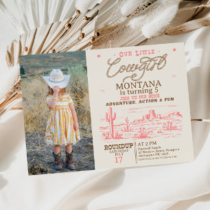 Photo Pink Brown Western Desert Cowgirl Birthday Invitation