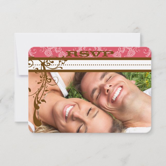 Photo Pink Chocolate Brown Chandelier RSVP Card (Front)