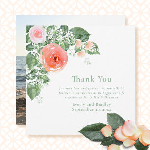 Photo Pink Coral Romantic Wedding Thank you Card