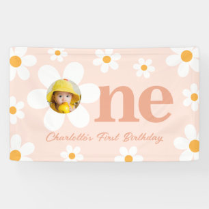 Photo Pink Daisy 1st Birthday Party Banner
