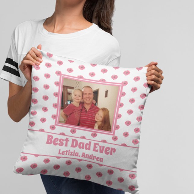 Photo Pink Floral Best Dad Quote Cushion (Creator Uploaded)