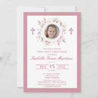 Photo Pink Floral Cross First Holy Communion