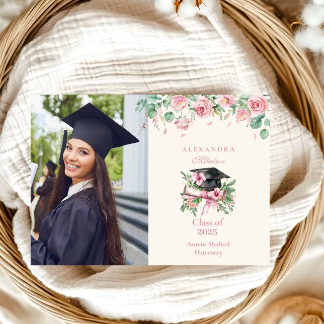 Photo Pink Floral Graduation Announcement (Creator Uploaded)
