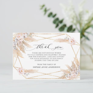Photo Pink Floral Pampas Grass In Loving Memory Thank You Card