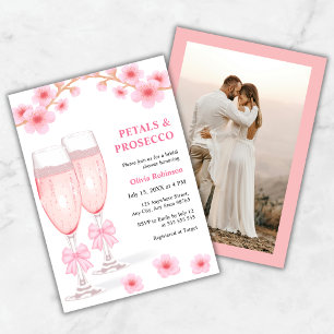 Photo Pink Floral Petals & Prosecco Bridal Shower Invitation