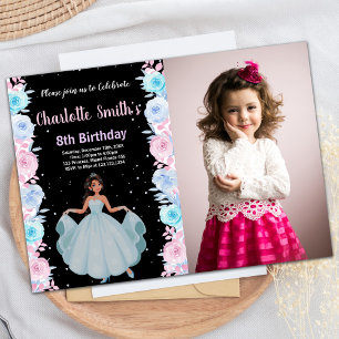Photo Pink Floral Princess Birthday Invitations