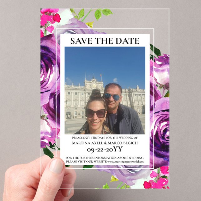 Photo Pink Floral Save the date Acrylic Invitations (Creator Uploaded)