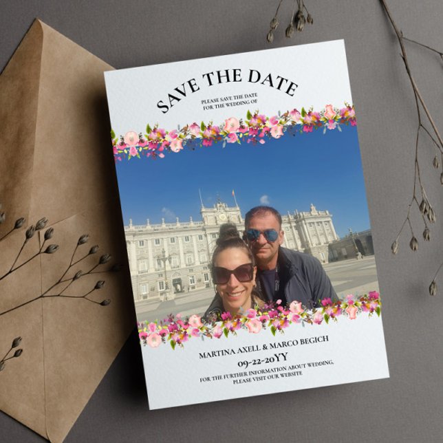 Photo Pink Floral Save the date Invitation (Creator Uploaded)